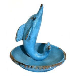 Blue Dolphin Jewelry Holder Ring Trinket Dish Painted Metal